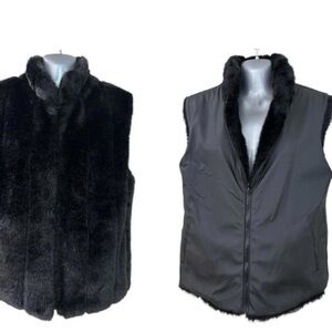 Giannci Gallery Reversible Black Faux Fur Woman’s Vest Sz M